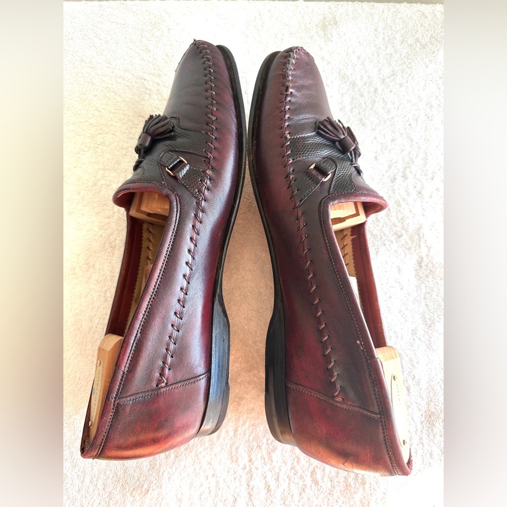 Santoni Men’s tassel loafer braided leather Burgundy size 11‎ D Italy - Picture 5 of 11
